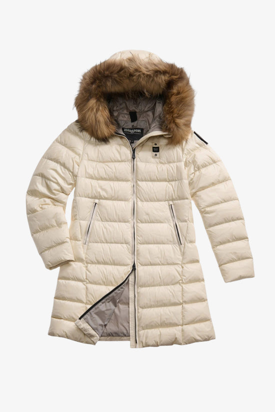 Piumino Lungo Full Zip Con Cappuccio Bordo Pelliccia Kristin-blauer-Beige-Donna-25wbldk03103 006047 907gg-