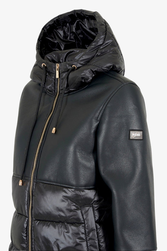 Giacca Eco Montone Full Zip Con Cappuccio Con Inserti Trapuntati-yes zee-Nero-Donna-J018/gb00 0801-