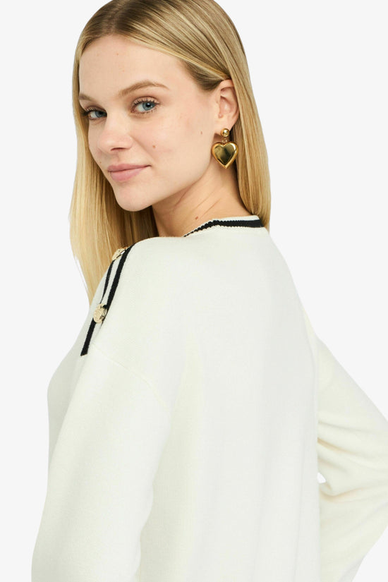 Maglione Girocollo Con Dettagli A Costrasto E Bottoni-liu jo-Bianco-Donna-Tf5230 ms59l 03n76-