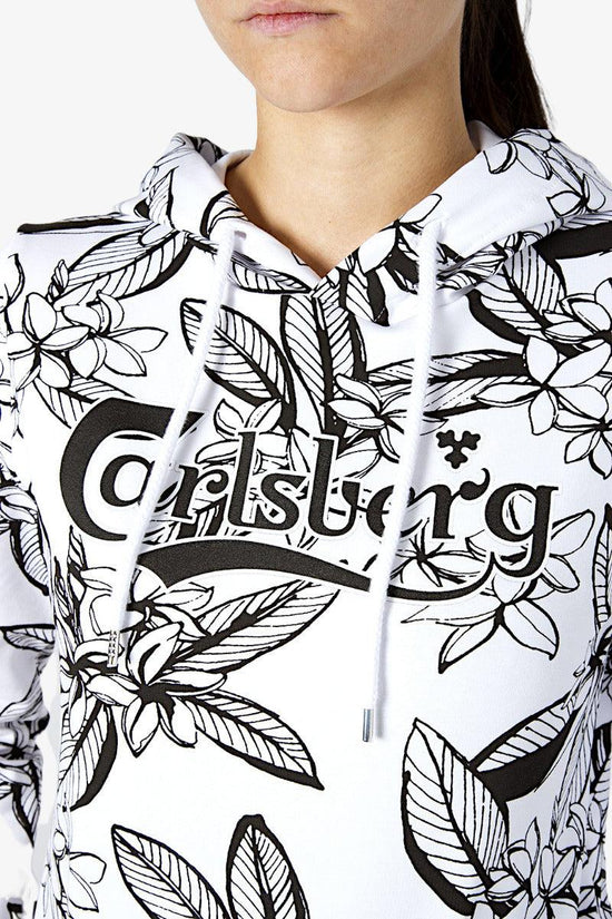 Felpa Con Cappuccio Big Logo Grafica Floreale All-Over-carlsberg-Bianco-Donna-Cbd4348-
