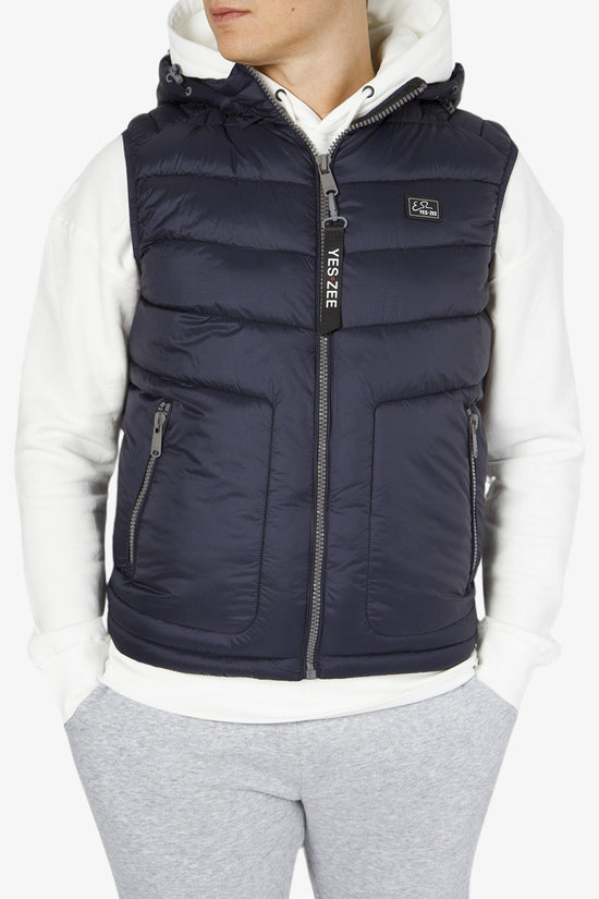 Gilet Piumino Full Zip Con Cappuccio-yes zee-Blu-Uomo-J900/q600 0710-