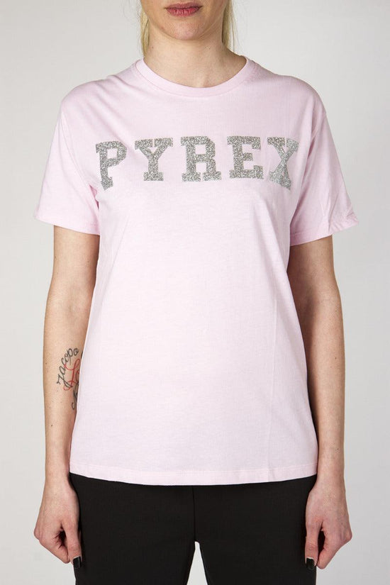 T-Shirt Maniche Corte Logo Glitter-pyrex-Rosa-Donna-20epb34234-