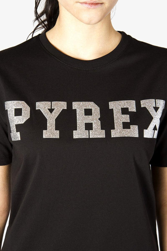 T-Shirt Maniche Corte Logo Glitter-pyrex-Nero-Donna-21epb34234-