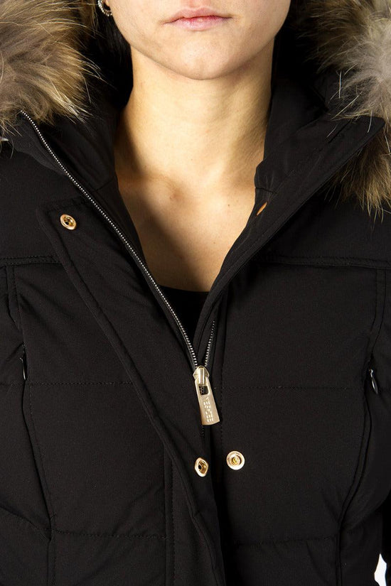 Giubbotto Parka Lungo Full Zip Con Cappuccio Con Pelo Rimovibile-yes zee-Nero-Donna-O004/nt00 0801-