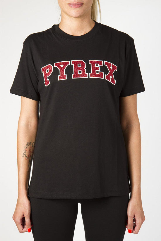 T-Shirt Maniche Corte Logo Glitter-pyrex-Nero-Donna-19ipb40424-