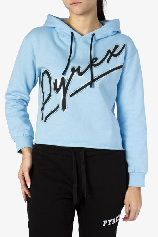 Felpa Con Cappuccio Fondo Taglio Vivo Big Logo Script-pyrex-Blu-Donna-21ipb42670-