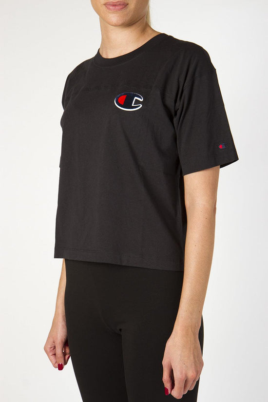 T-Shirt Cropped Manica 3/4 Con C Logo Velvet-champion-Nero-Donna-111972 kk004-