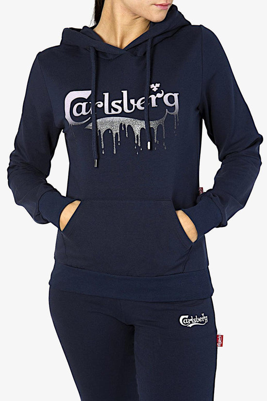 Felpa Con Cappuccio Big Logo Glitter-carlsberg-Blu-Donna-Cbd4485-