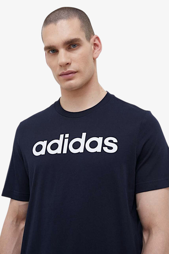 T-Shirt Maniche Corte Essentials Linear Embroidered Logo-adidas performance-Blu-Uomo-Ic9275-