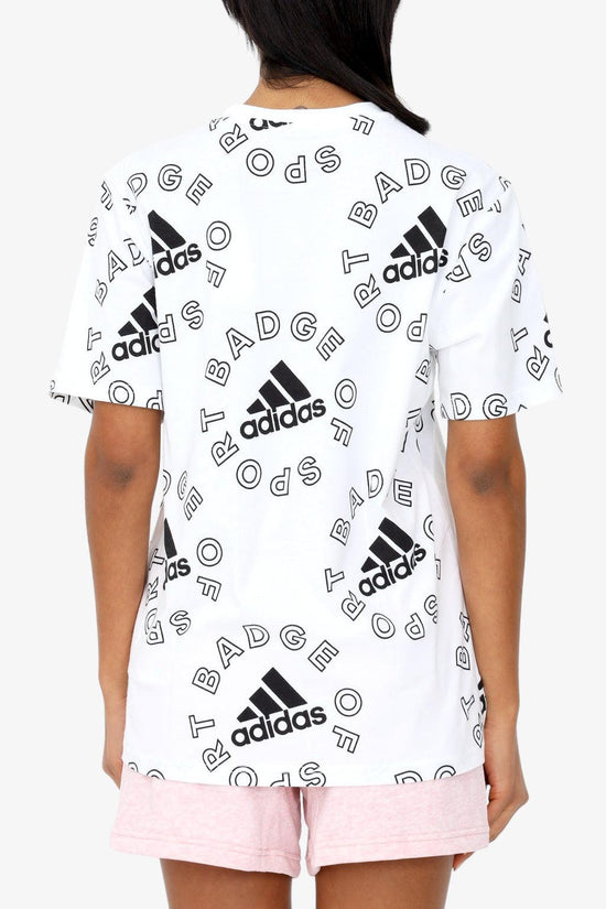 T-Shirt Maniche Corte Essentials Logo Allover Print-adidas performance-Bianco-Donna-Hc9186-