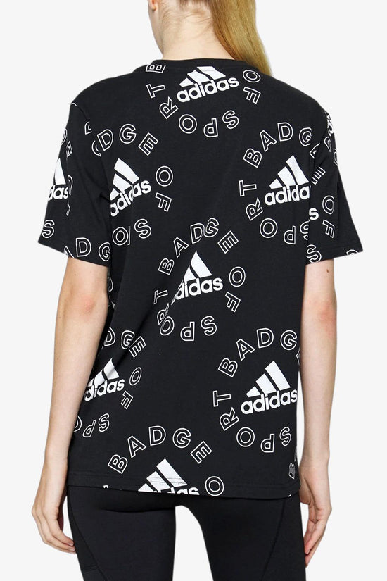 T-Shirt Maniche Corte Essentials Logo Allover Print-adidas performance-Nero-Donna-Hc9187-