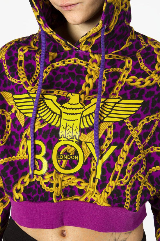 Felpa Corta Con Cappuccio Big Logo Stampa Animalier + Catene-boy london-Viola-Donna-Bld3234-