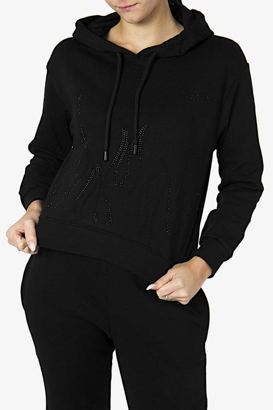 Felpa Con Cappuccio Disegni + Logo Strass-pyrex-Nero-Donna-21ipc42936-