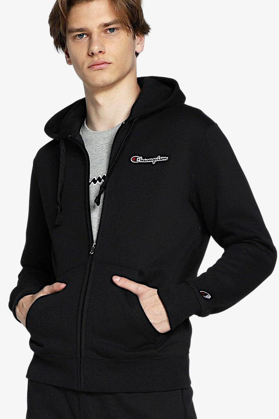 Felpa Full Zip Con Cappuccio Logo Piccolo Ricamato-champion-Nero-Uomo-217864 kk001-