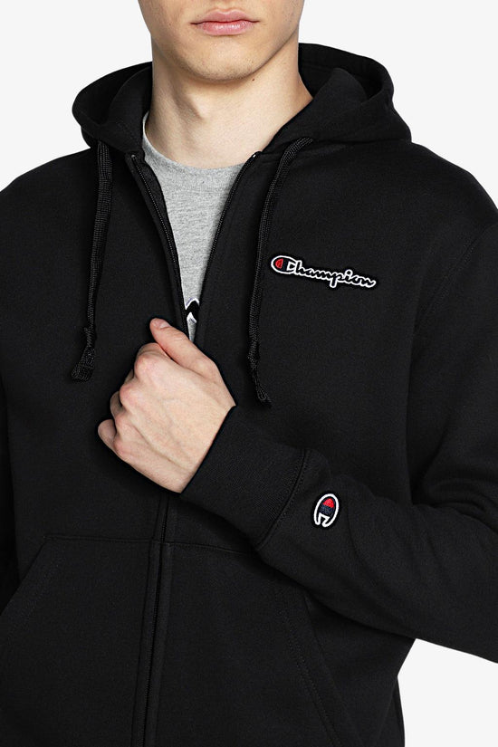 Felpa Full Zip Con Cappuccio Logo Piccolo Ricamato-champion-Nero-Uomo-217864 kk001-