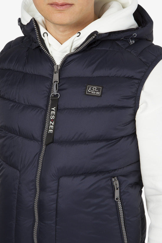 Gilet Piumino Full Zip Con Cappuccio-yes zee-Blu-Uomo-J900/q600 0710-