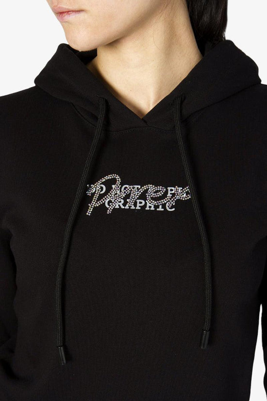 Felpa Con Cappuccio Logo Piccolo Script In Strass-pyrex-Nero-Donna-22epb43149-