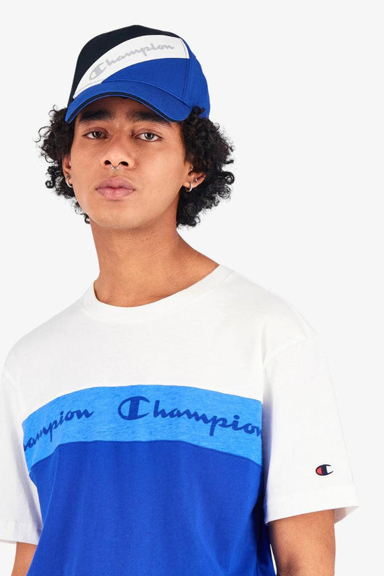 T-Shirt Maniche Corte Color Block Con Ripetizioni Logo-champion-Blu-Uomo-215948 bs008-