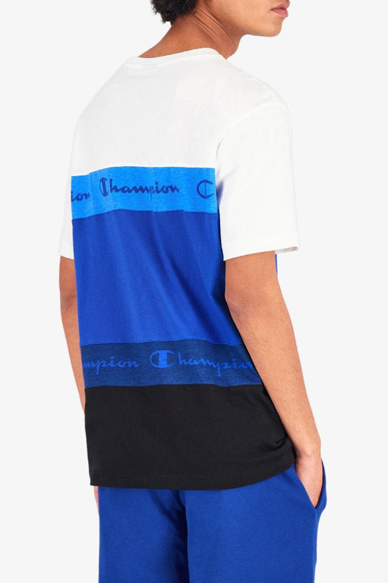 T-Shirt Maniche Corte Color Block Con Ripetizioni Logo-champion-Blu-Uomo-215948 bs008-
