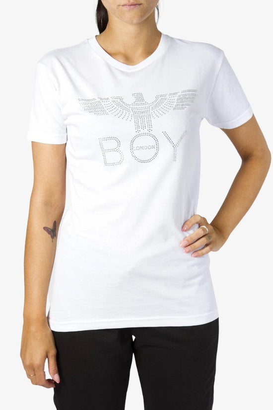 T-Shirt Maniche Corte Logo Strass-boy london-Bianco-Donna-Bld3030-