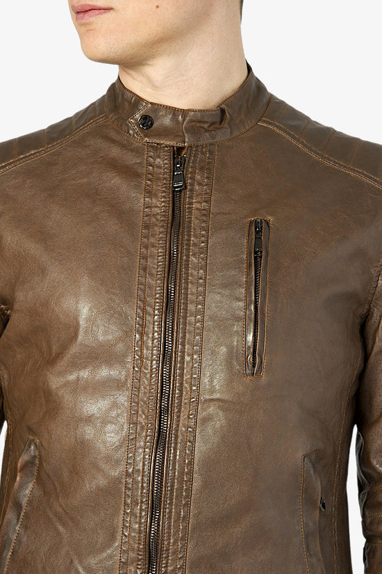 Giubbotto Full Zip In Ecopelle-yes zee-Marrone-Uomo-J536/g500 0232-