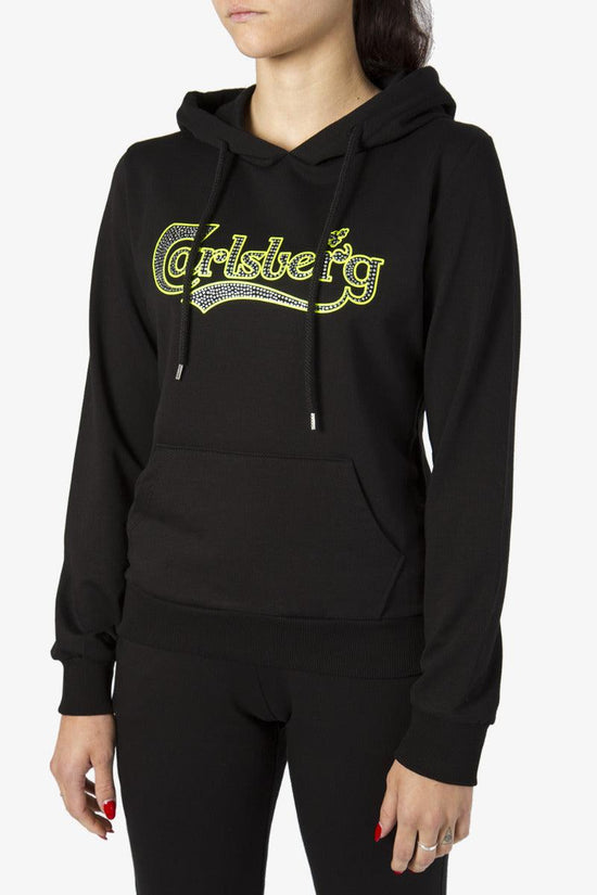 Felpa Con Cappuccio Big Logo Strass E Fluo-carlsberg-Nero-Donna-Cbd4185-