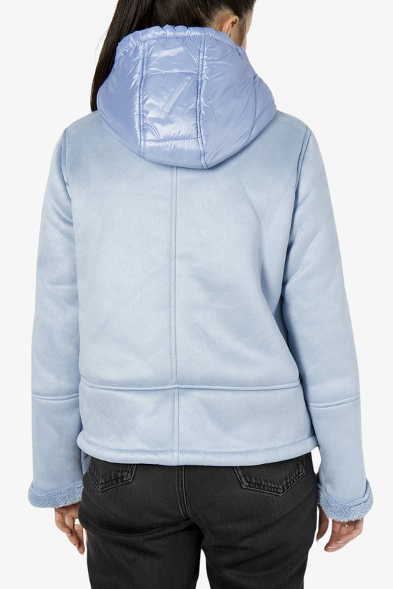 Giacca Montone Full Zip Con Cappuccio Con Inserti Trapuntati-yes zee-Blu-Donna-J018/gn00 0633-