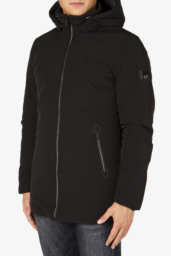 Piumino Lungo Soft Shell Full Zip Con Cappuccio-yes zee-Nero-Uomo-O834/nm00 0801-