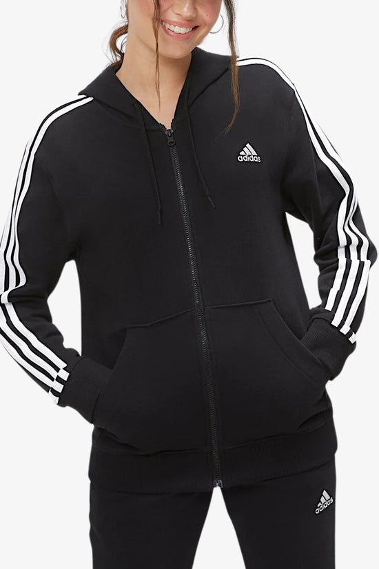 Felpa Full Zip Con Cappuccio Essentials 3-Stripes-adidas performance-Nero-Donna-Ic8769-