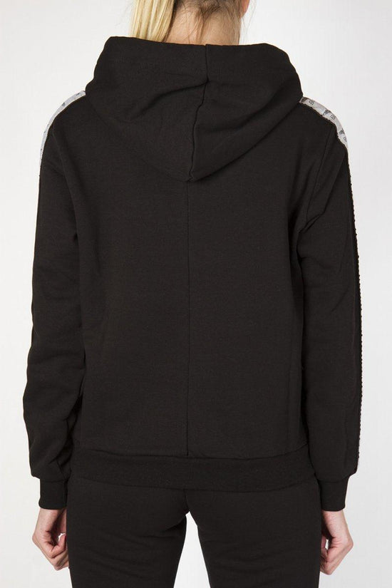 Felpa Con Cappuccio Con Bande Logo Argento-boy london-Nero-Donna-Bld2090-