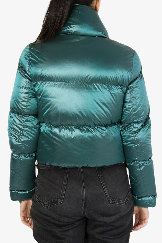 Piumino Corto Full Zip A Collo Alto-yes zee-Verde-Donna-J059/o100 0913-