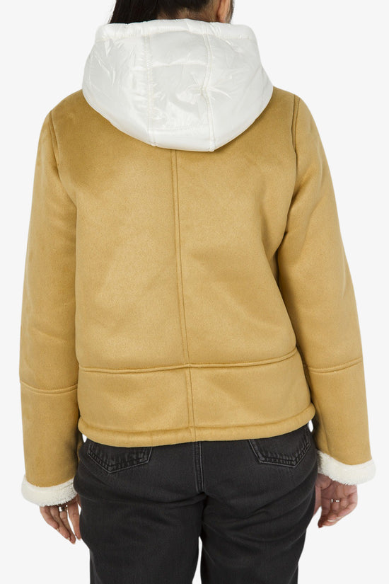 Giacca Montone Full Zip Con Cappuccio Con Inserti Trapuntati-yes zee-Beige-Donna-J018/gn00 0157-