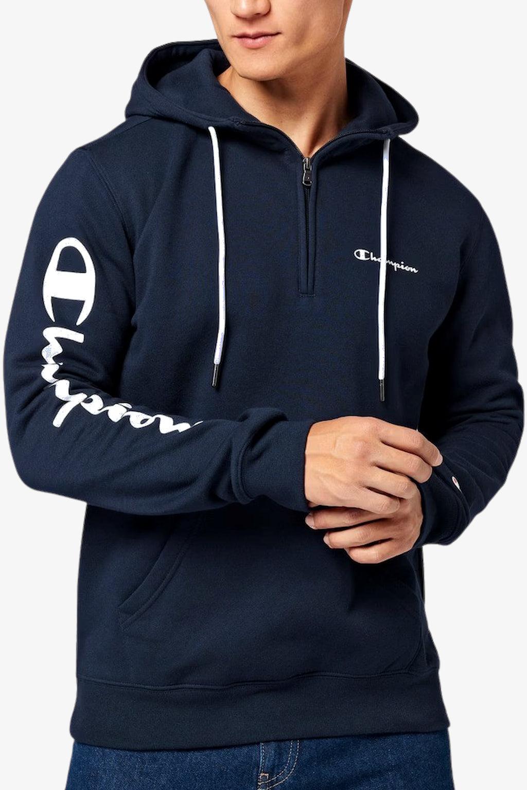 Champion Felpa Full Zip Con Cappuccio Big Logo Sulla Manica Blu Uomo MOUD