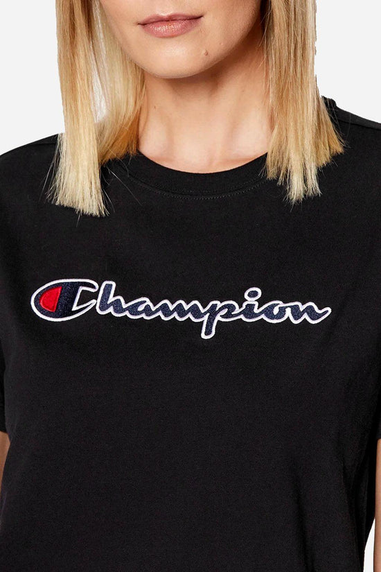 T-Shirt Maniche Corte Big Logo Ricamato-champion-Nero-Donna-115351 kk001-