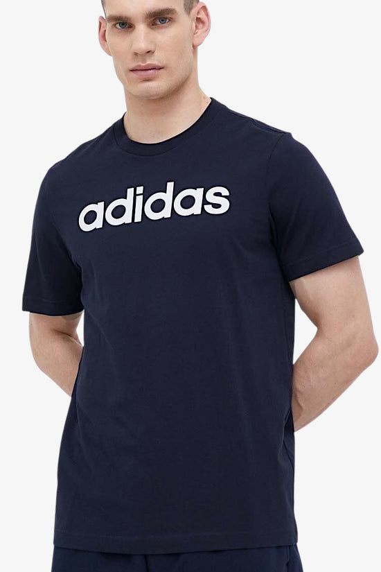T-Shirt Maniche Corte Essentials Linear Embroidered Logo-adidas performance-Blu-Uomo-Ic9275-