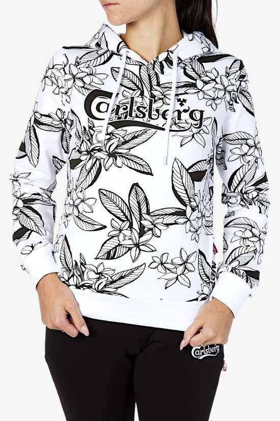 Felpa Con Cappuccio Big Logo Grafica Floreale All-Over-carlsberg-Bianco-Donna-Cbd4348-