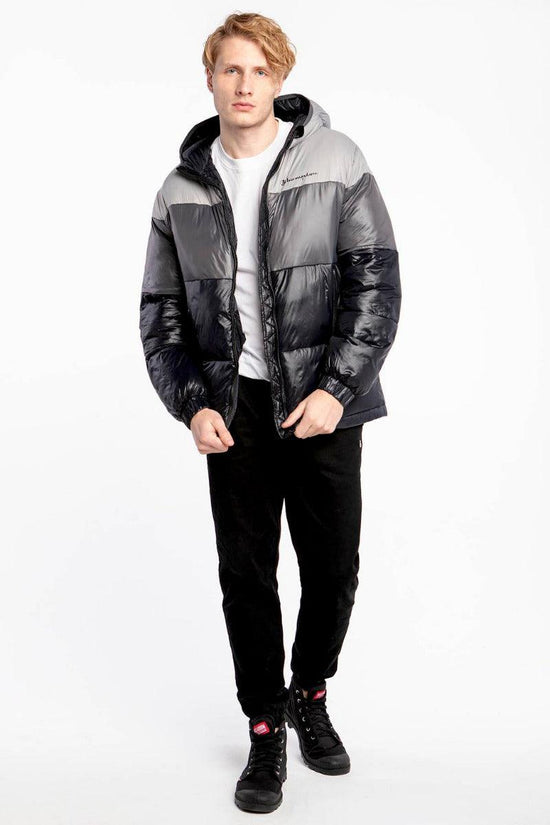 Piumino Full Zip Con Cappuccio Colorblock Logo Piccolo-champion-Nero-Uomo-216653 kk001-