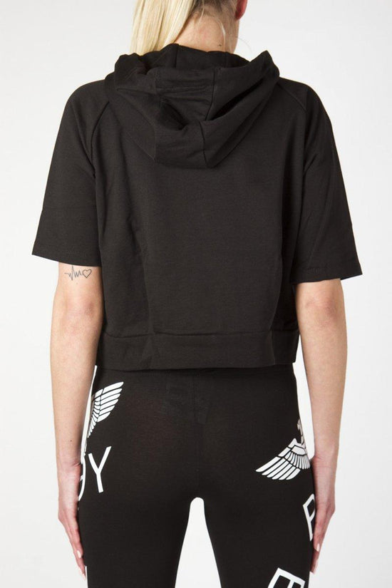 Felpa Maniche Corte Con Cappuccio Corta-boy london-Nero-Donna-Bld1778-