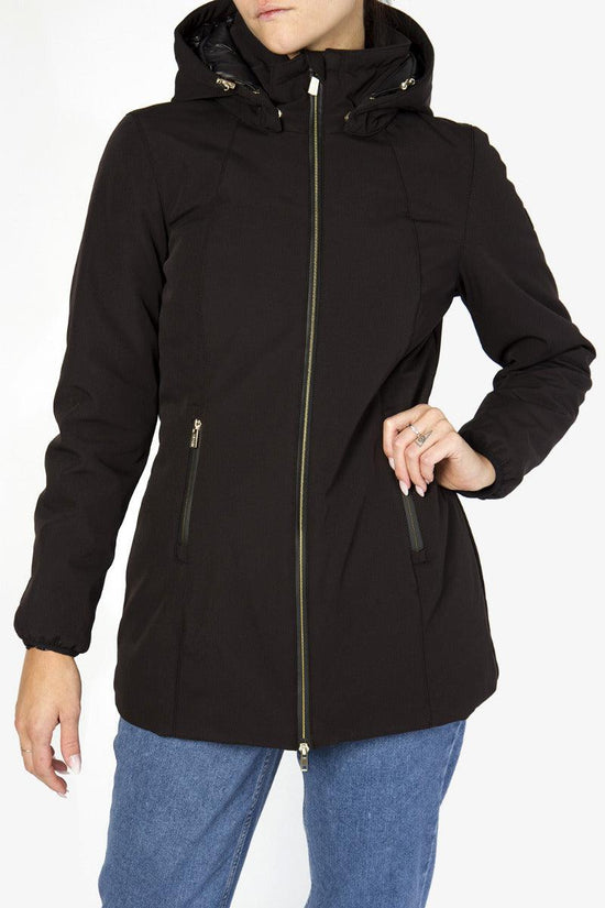 Piumino Soft Shell Full Zip Con Cappuccio-yes zee-Nero-Donna-O047/l300 0801-