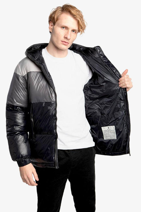Piumino Full Zip Con Cappuccio Colorblock Logo Piccolo-champion-Nero-Uomo-216653 kk001-