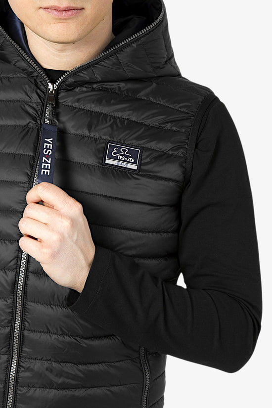 Gilet Full Zip Con Cappuccio-yes zee-Nero-Uomo-J707/o500 0801-