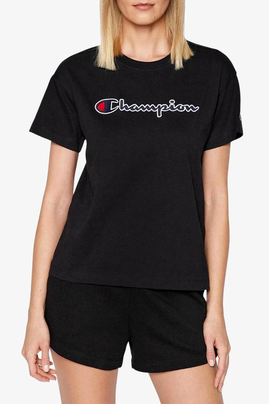 T-Shirt Maniche Corte Big Logo Ricamato-champion-Nero-Donna-115351 kk001-