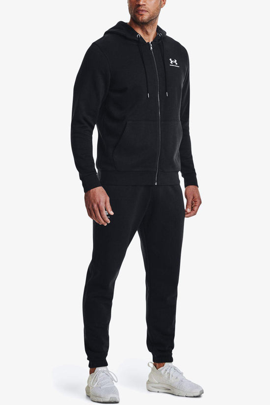 Felpa Full Zip Con Cappuccio Essential Fleece-under armour-Nero-Uomo-1373881 001-