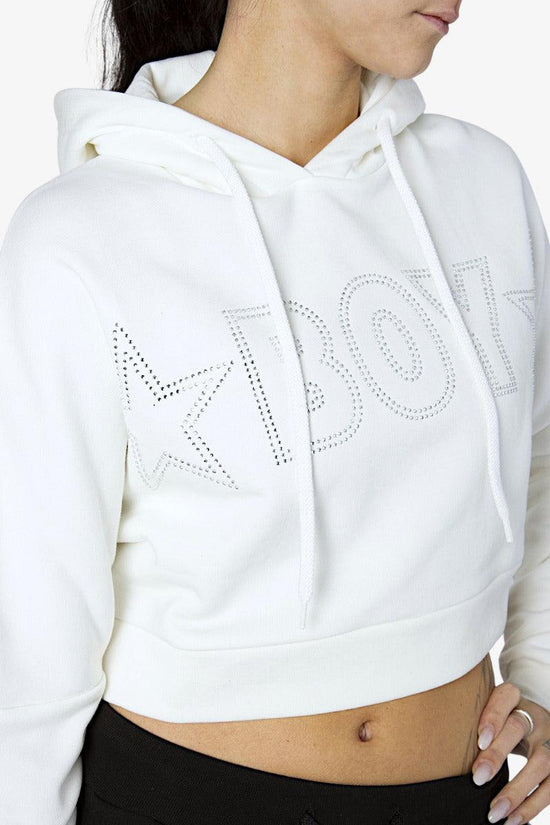 Felpa Corta Con Cappuccio Big Logo Strass-boy london-Bianco-Donna-Bld3195-