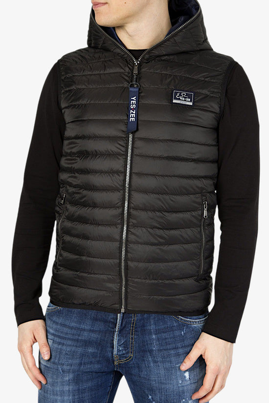 Gilet Full Zip Con Cappuccio-yes zee-Nero-Uomo-J707/o500 0801-