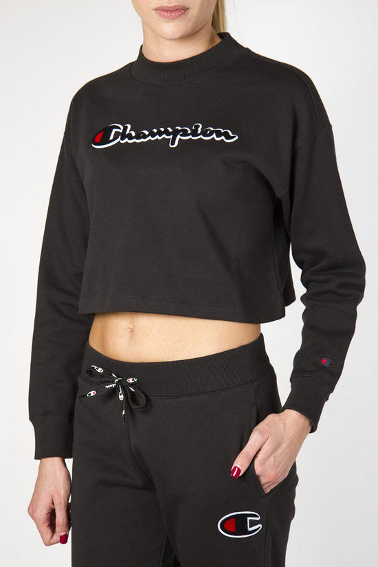 Felpa Girocollo Corta Con Collo Alto E Script Logo Velluto-champion-Nero-Donna-111968 kk004-