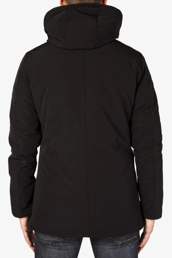 Piumino Lungo Soft Shell Full Zip Con Cappuccio-yes zee-Nero-Uomo-O834/nm00 0801-