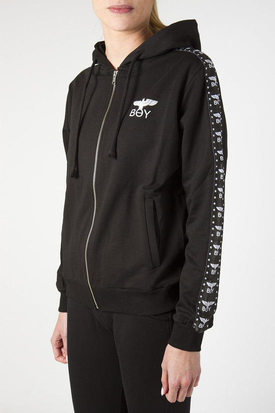 Felpa Full Zip Con Cappuccio Con Bande Logo-boy london-Nero-Donna-Bld1841-
