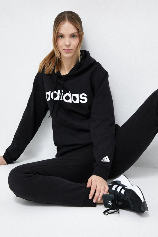 Felpa Con Cappuccio Essentials Linear-adidas performance-Nero-Donna-Ic4426-