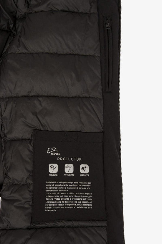 Piumino Lungo Soft Shell Full Zip Con Cappuccio-yes zee-Nero-Uomo-O834/nm00 0801-